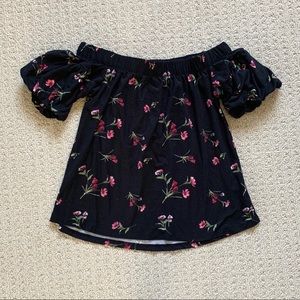 Off the Shoulder Black Floral Top
